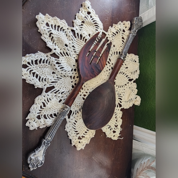 Anthropologie Wood & Metal Salad set - Picture 1 of 13
